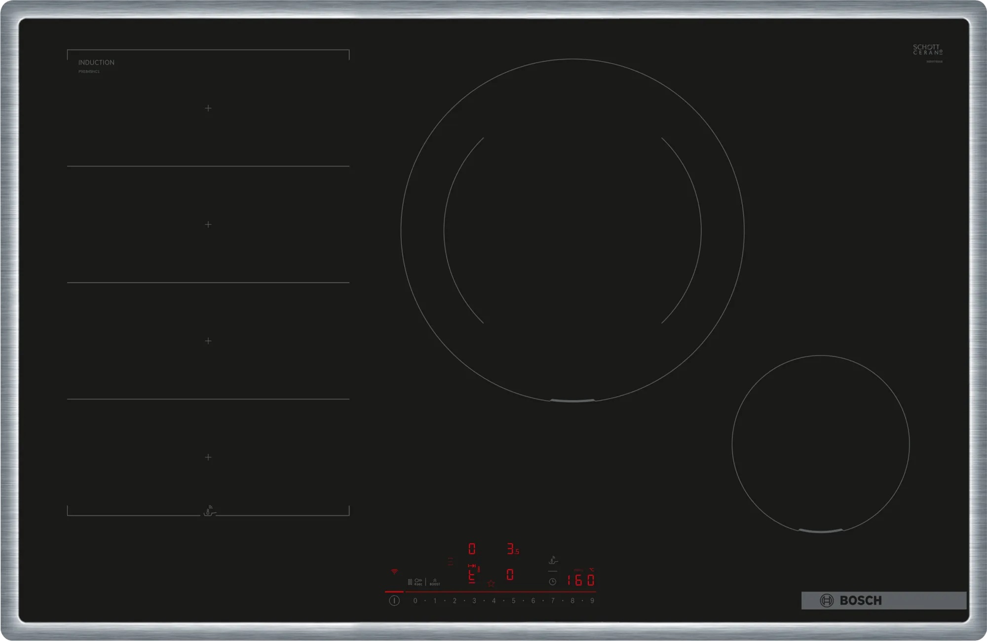 Bild von Bosch PXE845HC1E Serie 6 Induktionskochfeld 80 cm Schwarz, Mit Rahmen aufliegend